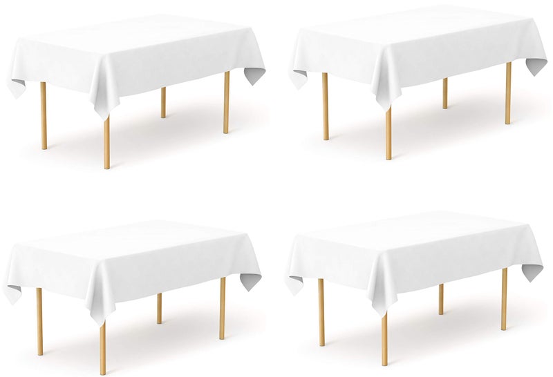 Pomp Pure White 60" x 102" Poplin Polyester Tablecloth (4 Pack) | Wrinkle + Stain Resistant Easy Care Premium Fabric | Fits 6FT Rectangle Table - Image 1